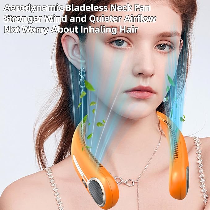 Portable Neck Fan,Hands Free Personal Wearable Bladeless Fan,6000mAh USB Rechargeable,360° Cooling,LED Display,4-Speeds,Birthday Gifts for Men Women Dad Mom,Valentines Day Gifts for Her Him (Orange)
