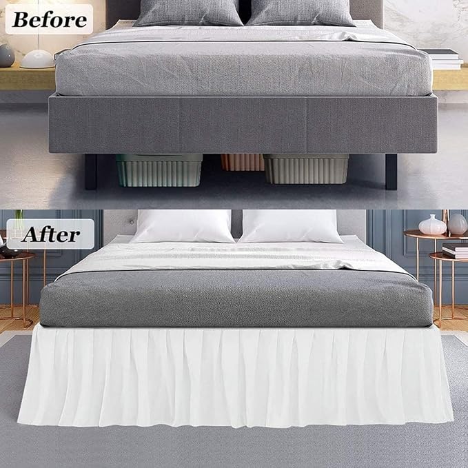 Rajlinen Ruffled Bed Skirt King, 15 Inch Drop Dust Ruffle with Split Corners, 100% Microfiber Bedskirt with Platform, Three-Sided Coverage Ruffled Gathering Design, Ivory