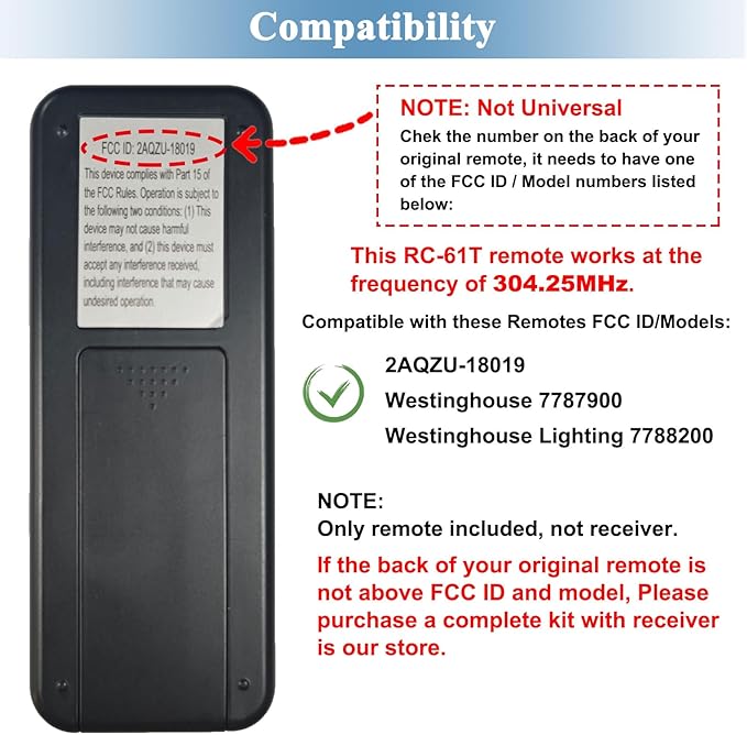 Replacement Remote for Westinghouse 7787900, 4-Speed Black Ceiling Fan Remote Control with Backlit Buttons, Ceiling Fan Remote with Light Dimmer, Included Wall Mount - Only Remote