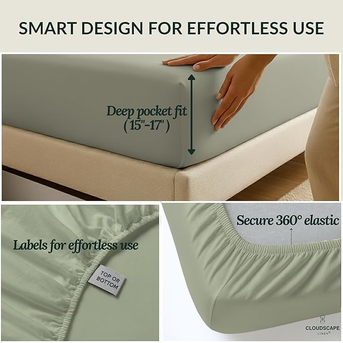Cloud Scape Linen 100% Egyptian Cotton California King Sheet Set, 400 Thread Count,4 Pieces Luxury Bedding Set, Hotel Quality, Silky Soft, Breathable and Durable, Deep Pockets up to 17, Mineral