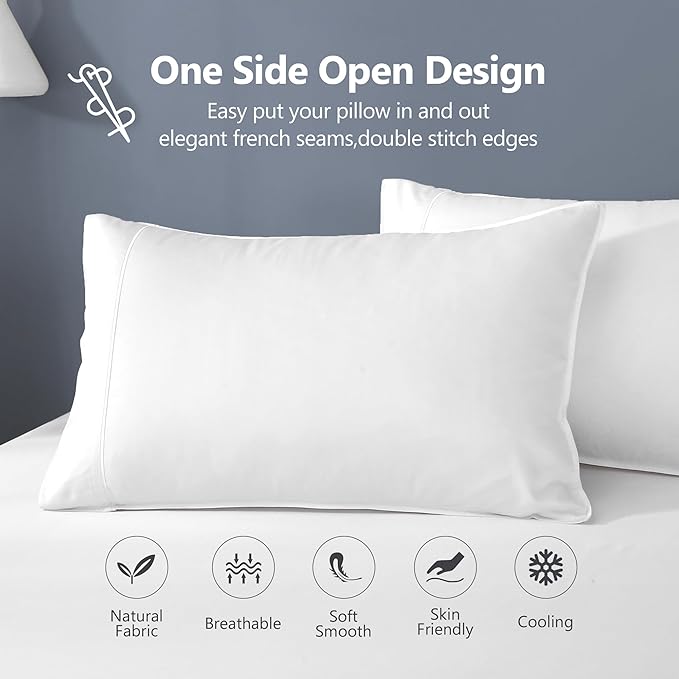 Full Sheets, Rayon Derived from Bamboo, Cooling Bed Sheets Set,Deep Pocket Up to 16", 4 Pieces Silky Soft, Breathable Bedding Sheets & Pillowcases(White,Full)
