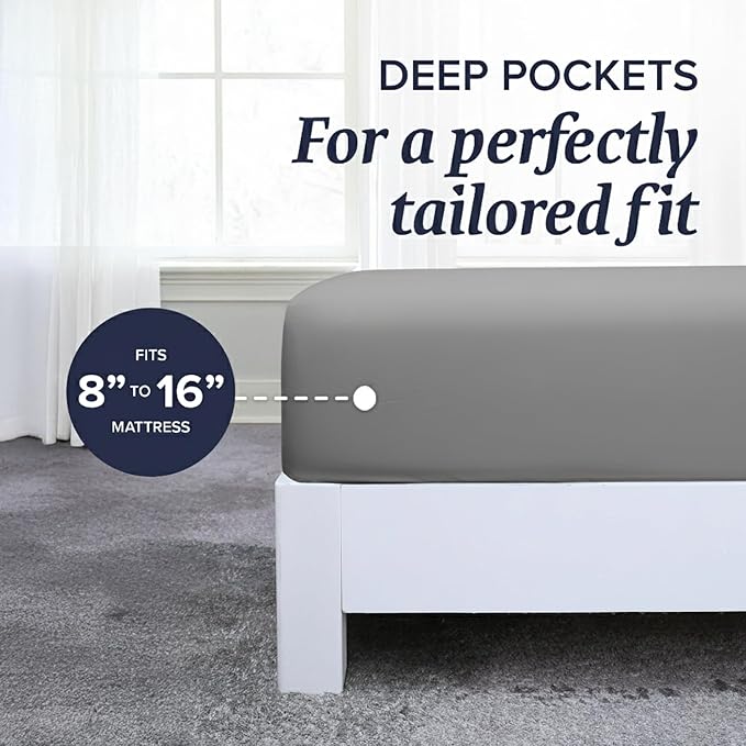 Beckham Hotel Collection Cal King Sheet Set 100% Cotton, 500TC Luxury Sateen Bedding, 16” Deep Pocket, Moisture-Wicking, 4-Piece, Dark Gray