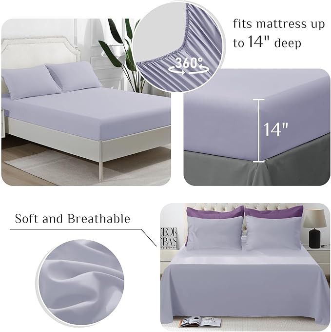 JOLLYVOGUE King Comforter Set, Ultra-Soft Bed in a Bag King Size 7 Pieces, Oeko-TEX Certified Bedding Set with Down Alternative Comforter, Sheets, Pillowcases & Shams, Purple & Lavender
