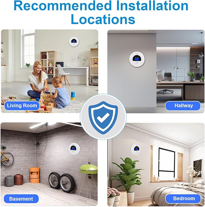 2-Pack, Smoke Alarm and Carbon Monoxide Detector, Carbon Monoxide and Smoke Detectors with LCD Display, Battery Powered, Easy to Install
