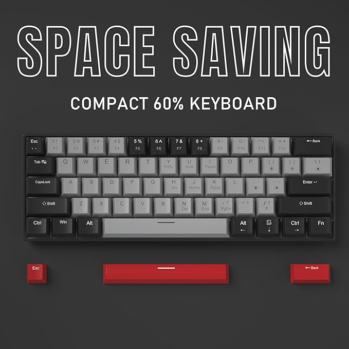 Camiysn 60% Mechanical Gaming Keyboard,Mixed Color Keycaps Gaming Keyboard with Clicky Blue Switches, Detachable Type-C Cable Mini Keyboard with Blue LED Light for/PC/Laptop