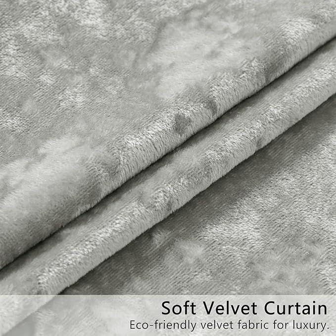 Silver Grey Crushed Velvet Curtains 52x84 inch Luxurious Thermal Insulated Soundproof Drapes for Living Room Bedroom Office Soft and Durable Light-Filtering Window Treatments, 2 Panels