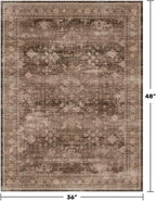 Brown Boho Washable Entry Rug, 3x4 Rugs for Entryway Kitchen Bathroom Door Mat Indoor Entrance, Non Slip Rubber Backing, Stain & Fade Resistant, Earthy Taupe Floral Design - Image 2
