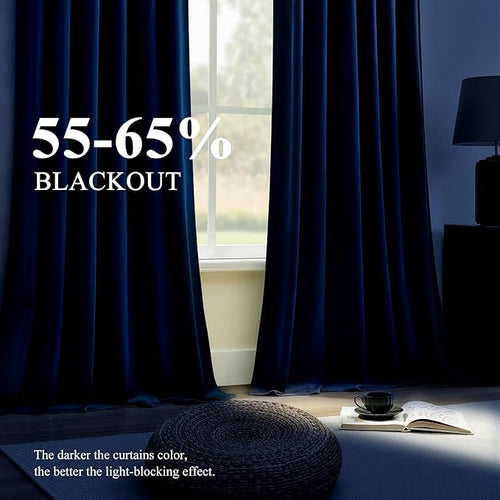 90 Inch Long Velvet Curtains for Living Room, Elegant Privacy Thermal Curtain Room Darkening Back Tab & Rod Pocket Soft Luxury Room Darkening Window Drapes for Bedroom, W52 x L90, Navy Blue, 2 Pcs