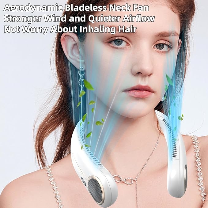 Portable Neck Fan,Hands Free Personal Wearable Bladeless Fan,6000mAh USB Rechargeable,360° Cooling,LED Display,4-Speeds,Birthday Gifts for Men Women Dad Mom,Valentines Day Gifts for Her Him (White)