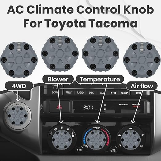 4 Pack - 2nd Gen Tacoma Accessories AC Knob Upgrade - 2005,2006,2007,2008,2009,2010,2011,2012,2013,2014,2015 Tacoma Climate Control Dial Mods Set - for Toyota Interior Replacement Kit