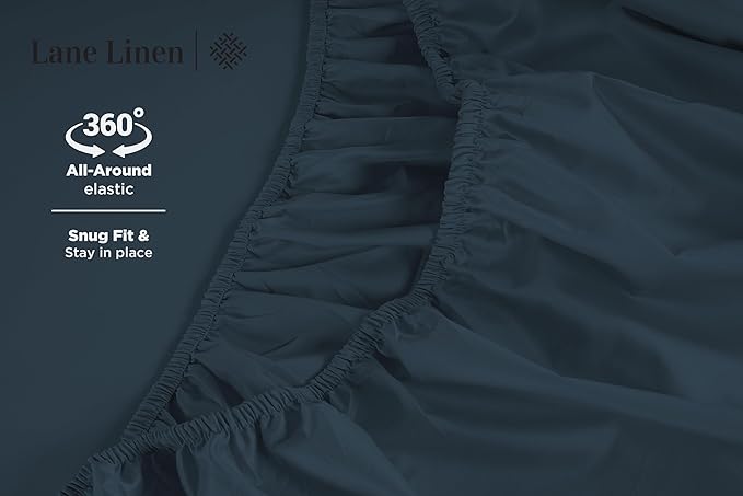 LANE LINEN 100% Cotton Sheets Queen Size – 600 Thread Count Naturally Cooling Queen Bed Set, Durable Bedding for Daily Use, Luxury Sateen Finish, Snug Fit 15" Deep Pocket Fitted Sheet – Estate Blue