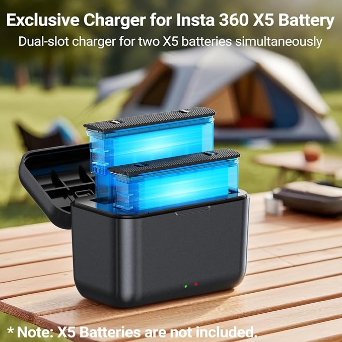 POWEROWL Charger for Insta 360 X5 Battery, Dual Port Fast Charging Case for Insta360 X5 Accessories with LED Indicators, Compact Travel-Friendly Design, Charger Only