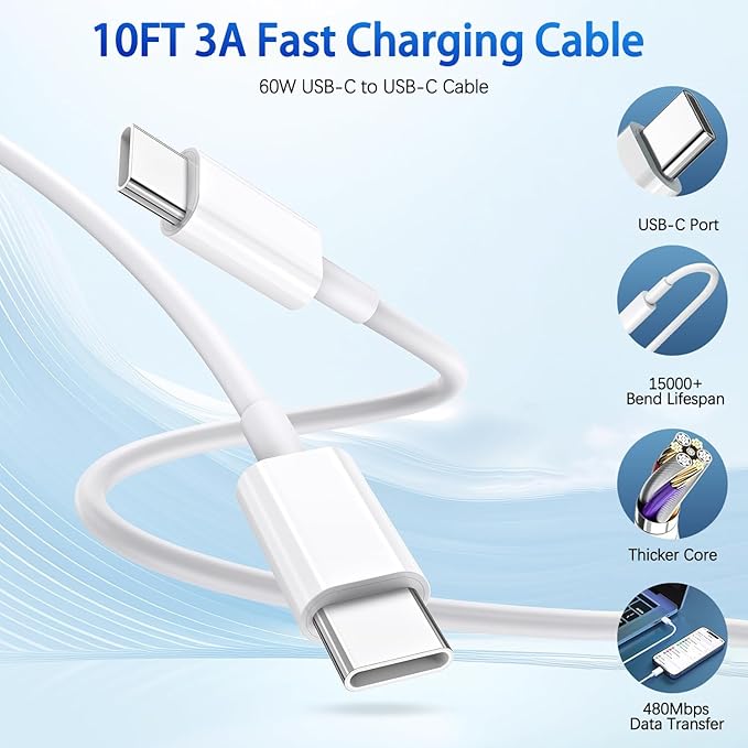 2Pack iPhone 17 16 Charger,Dual Port Fast Wall Charger Block with 10FT USB C to C Cable Cord Chargers Fast Charging for iPhone 17/17 Pro Max/17 Pro/iPhone Air/16Pro Max/16 Plus/15 Pro Max/15Pro/iPad