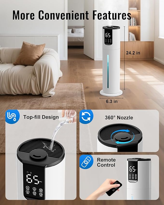 Lacidoll 8L Humidifiers for bedroom, Humidifiers large room up to 500 sq ft, Easy to Clean Humidifier with Fully Washable Parts, Ultrasonic Cool Mist Humidifier for Home Plants Baby Nursery Office