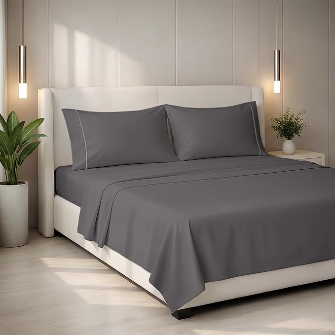 Mayfair Linen 100% Egyptian Cotton California King Sheets Set - 2000 Series Luxury Sheets Cal King Size Bed Set, Soft & Cooling, 17" Extra Deep Pocket Hotel Collection Sheet (4 PC, Dark Grey)