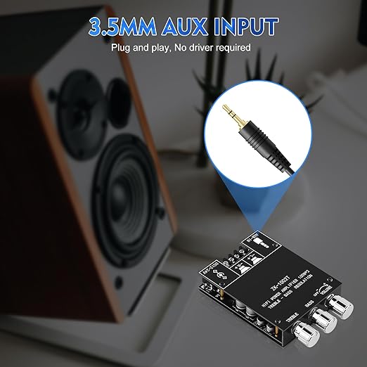 ZK 1002T Bluetooth 5.0 Amplifier Board, 2x100 Watt amp with TPA3116D2 Chip, Stereo Amplifier 2.0 Channel with Treble and Bass Control BT and AUX Inputs for DIY Speaker Kit