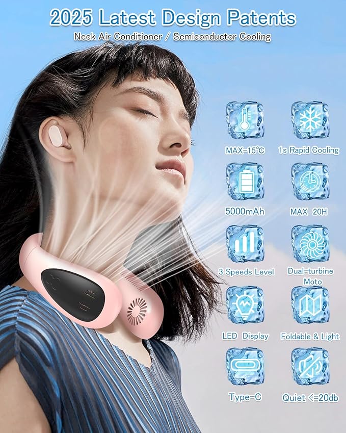 GAITIR Neck Air Conditioner, Portable Neck Fan with Cooling Plate 360°Cooling Airflow, 5000mah Rechargeable USB Fan Hands Free Bladeless Wearable Foldable Mini Fan for Men Women Home Office Outdoor