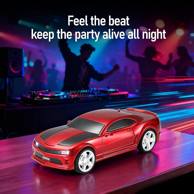 WSTER WS-592 Supercar Design Bluetooth Replica Speaker – Portable Car Model Wireless Speaker with TWS Stereo, FM Radio, LED Party Lights, USB/TF Playback, Hands-Free Calling, Microphone(Red)