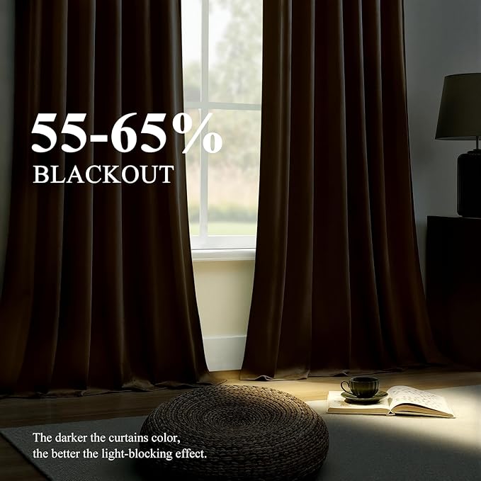 Velvet Curtains 108 Inches Long for Bedroom, Luxury Room Darkening Thermal Insulated Blackout Curtains Luxury Window Drapes for Living Room, Back Tab Rod Pocket, Goldbrown, W52 x L108, 2 Panels