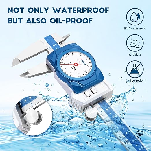 Dasqua Digital Dial Calipers 6"/150mm IP67, Resolution 0.0005", Accuracy ±0.001”, Inch/Metric/Fractional Conversion Measuring Tool