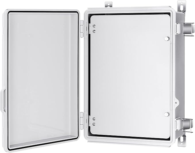 Gratury Junction Box, IP67 Waterproof Plastic Enclosure for Electrical Project, Hinged Grey Cover, Includes Mounting Plate and Wall Bracket (Grey Cover with Inner Door, 14.6"×10.6"×5.9")