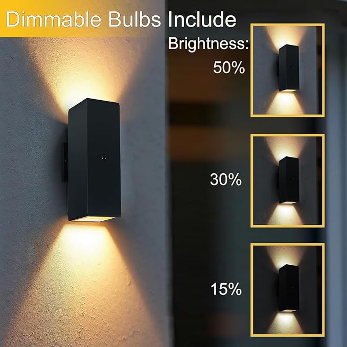 WISELUME Motion Sensor Outdoor Wall Lights, Dusk to Dawn Porch & Patio Sconce with E26 Dimmable LED Bulbs, Black Aluminum Up & Down Exterior Light Fixtures for Garage, Front Door, ETL Listed
