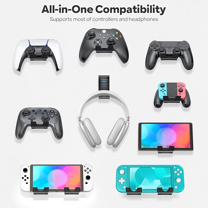 OIVO Controller & Headset Wall Mount Holder Stand, Foldable Headphone Stand, Gaming Controller Holder Hanger Hook, Universal Storage Organizer Controller/Earphone/Game Accessories-7 Packs