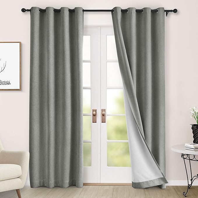 Macochico 100% Blackout Curtains Insulted Window Panels for Bedroom Living Room Dining Room Luxury Chenille Curtains Classic Home Decor Rock Grey Curtains with Tieback 52" Wx72 L Grommet 1 Panel