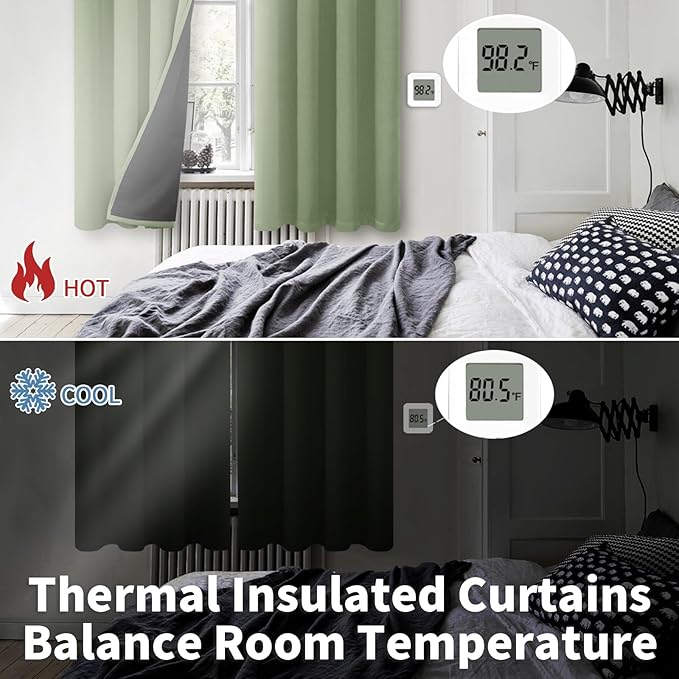 BGment Short 100% Blackout Curtains for Bedroom, Thermal Insulated Energy Efficiency Noise Reducing Grommet Curtains 54 Inch Length with Liner for Small Window 2 Panels Each 52 Inch Wide, Grass Green