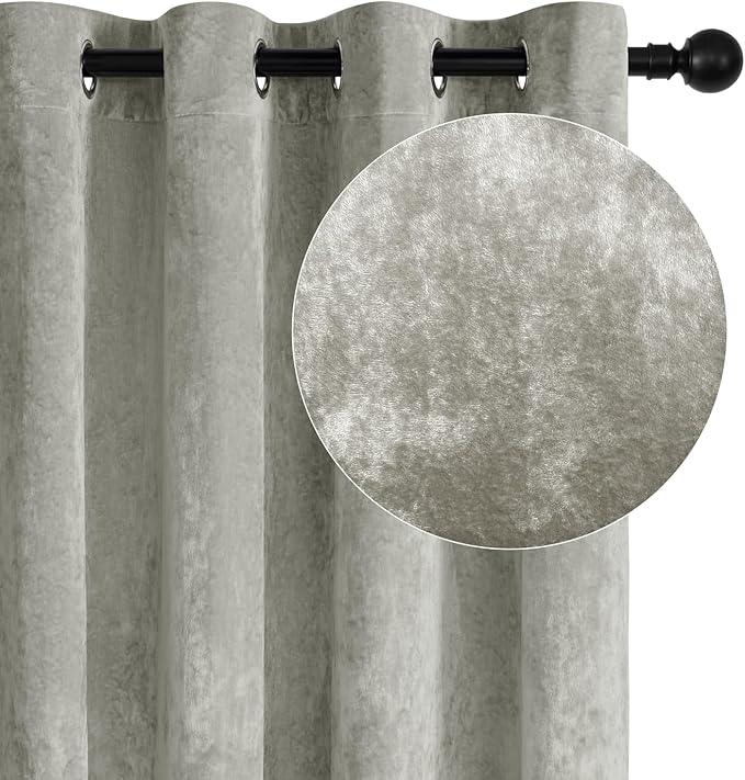 Silver Grey Crushed Velvet Curtains 52x90 inch Luxurious Thermal Insulated Soundproof Drapes for Living Room Bedroom Office Soft and Durable Light-Filtering Window Treatments, 2 Panels