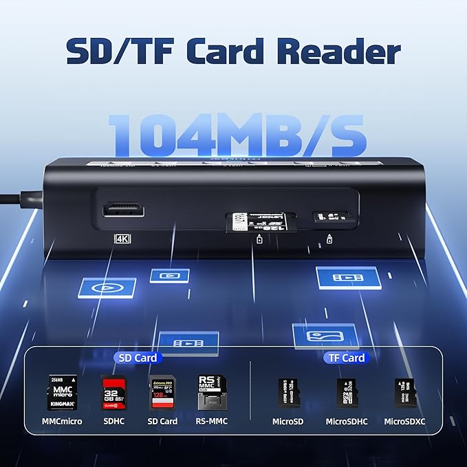 intpw P9 PRO USB C Hub 10Gbps, 9-in-1 USB C Docking Station 3.28FT with 4K@60Hz HDMI, 3 Type-C/A 3.2, 2 Type-A 2.0, PD 100W, SD/TF Port, Black Aluminum USB Hub for Laptop, iPhone 17, MacBook Air/Pro
