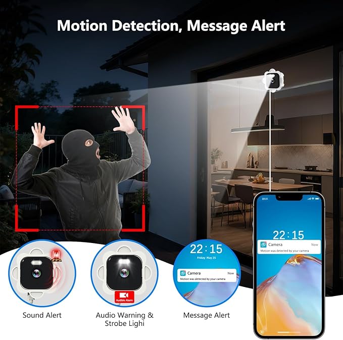 2.5K Window Camera, 5GHz & 2.4GHz Window Security Cameras with Color Night Vision, WiFi Camera with Motion Detection, Continuous Recording, Spotlight Siren, Real-Time Alerts, 2-Way Audio (White)