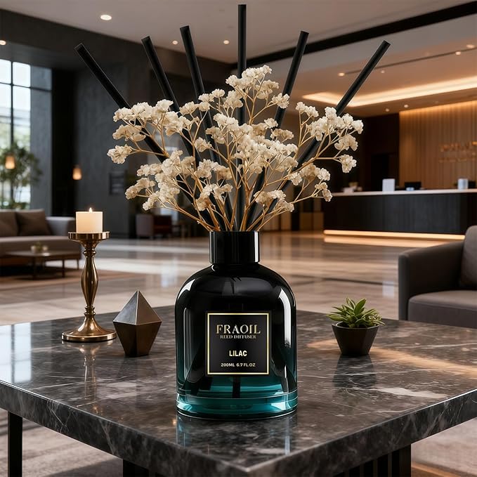 White Jasmine Reed Diffuser, Reed Diffuser Set 6.7 fl oz (200 ml) with 6 Reed Sticks, Home Fragrance Reed Diffuser for Bathroom Shelf House Bedroom Office Decor