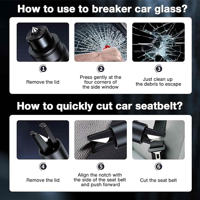 MOTORBUDDY Car Window Breaker Tool, 2-in-1 Window Breaker Seatbelt Cutter, Emergency Glass Breaker and Spring Loaded Auto Escape Tool，Car Accessories