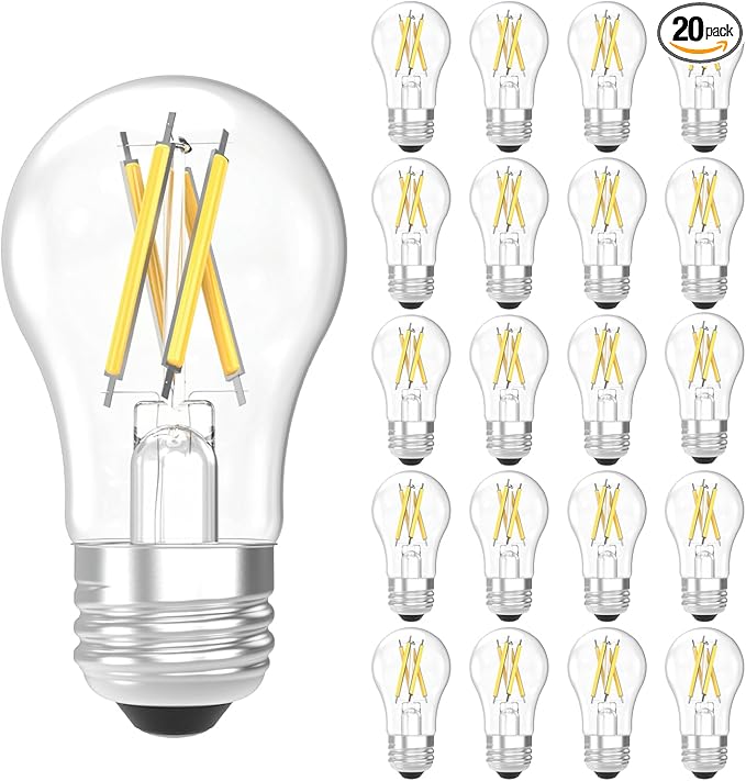 Sunco 20 Pack A15 Light Bulb LED, Edison Style Bulb, Dimmable Vintage Filament Lighting, 800 LM, 7W (60W Equivalent), 5000K Daylight, E26 Medium Base, Wet Rated UL