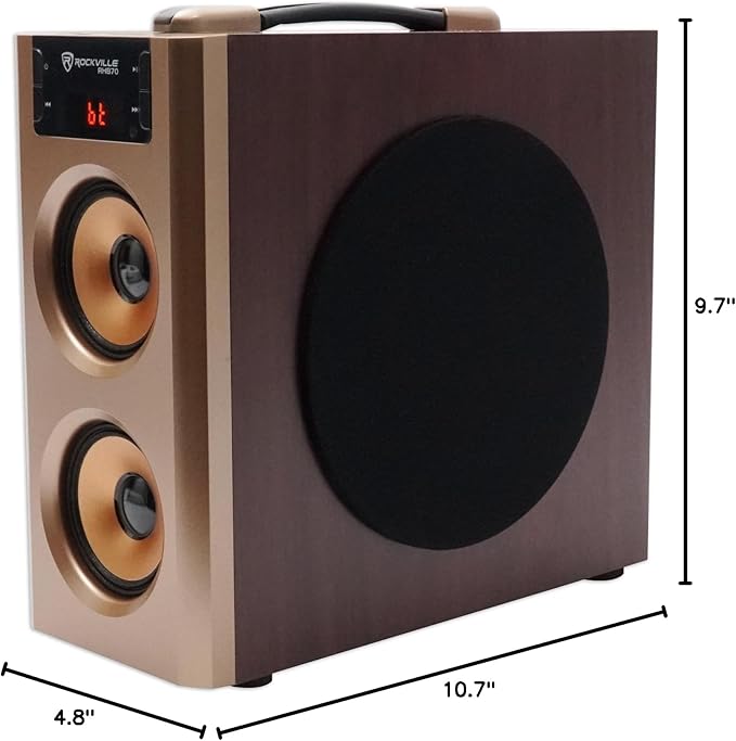 Rockville RHB70 Home Theater Compact Powered Speaker System, Bluetooth/USB/SD/FM, 4" Subwoofer, 2.1 Channel, 100W Peak, Cherry Wood Finish, for Home Entertainment