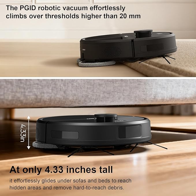 PGID Self-Emptying Robot Vacuum Cleaner, Robot Vacuum and Mop,FlexiArm Edge Mopping,5000Pa Suction, Dual Zero-Tangle System, Smart Obstacle Avoidance