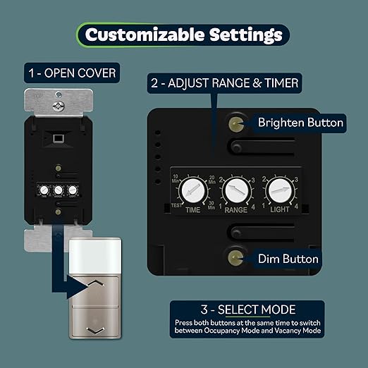 TOPGREENER Motion Sensor Light Switch Dimmer, Electronic Dimmer with PIR Motion Sensor, Occupancy & Vacancy Modes, 150W LED/CFL, Single-Pole, UL Listed, TDODS5-120-NK, Nickel…