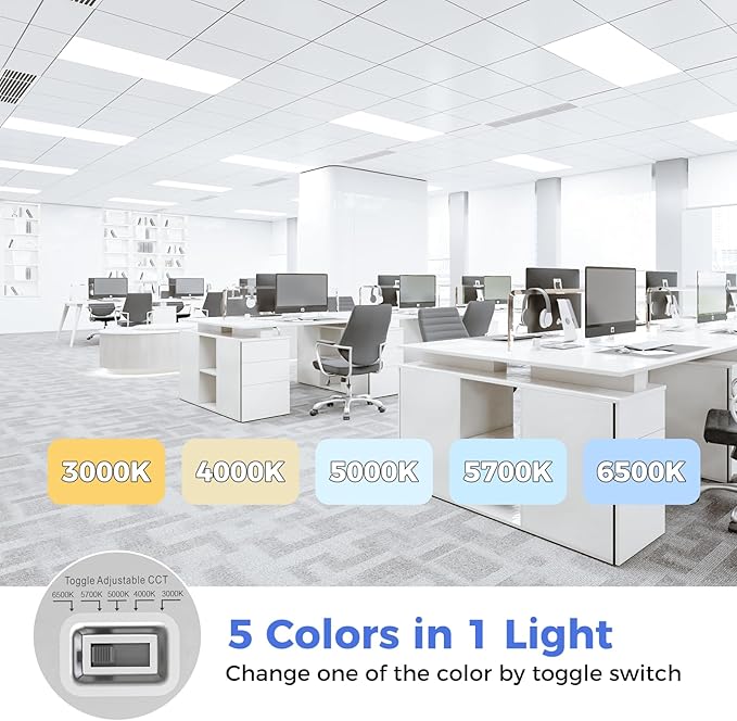 AIKVSXER 36 Pack 2x4 LED Flat Panel Light - Selectable 5 CCT 3000K-6500K & 5 Wattage 30-70W 7700Lm 0-10V Dimmable 2x4 led Drop Ceiling Lights 120-277V for Commercial and Home