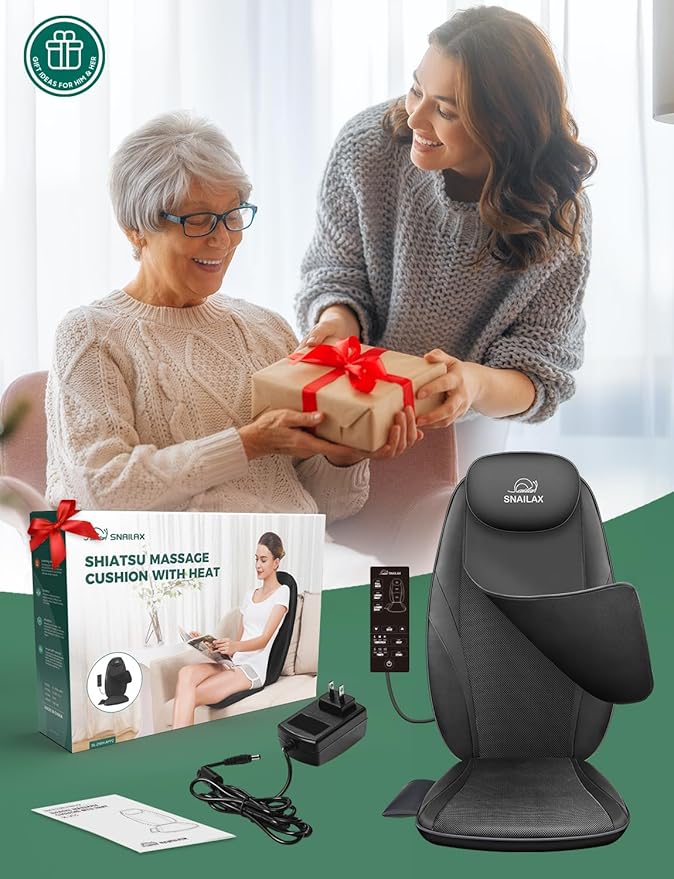 Snailax Back Massager with Heat, Gifts for Men, Women, Electric Deep Tissue Kneading Full Body Massage Chair for Back Pain, Home, Office Use, App Control