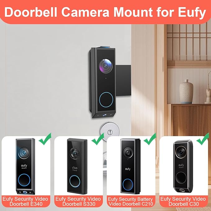 Anti-Theft Video Doorbell Mount for Eufy E340, Doorbell Camera Mount, No Drill Adjustable Mounting Bracket Holder Accessories for Apartment Rentals, Enhanced Protection Doorbell Mount Bracket
