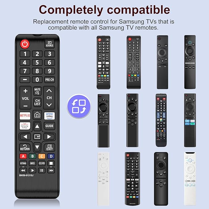 Replacement Remote for Samsung Smart TVs, Universal Control Compatible with BN59-01315J/A, BN59-01199F, for Samsung 4K 8K QLED UHD LCD HDTV
