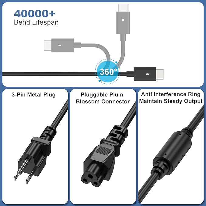 QIOUZW 2025 New 130W USB C Laptop Charger Compatible with Dell XPS 15 17 2in1 9575 9500 9700 Latitude 5280 5420 7210 7410 7480 Precision 5530 2in1 5550 5750 3560 DA130PM170 Power Adapter Cord Supply
