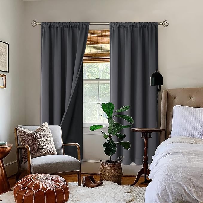 BGment Grey Blackout Curtains 84 Inch Length 2 Panels Set for Bedroom, 100% Room Darkening Thermal Insulated Dark Curtains for Living Room Soundproof Window Curtains, 52 Inch Wide