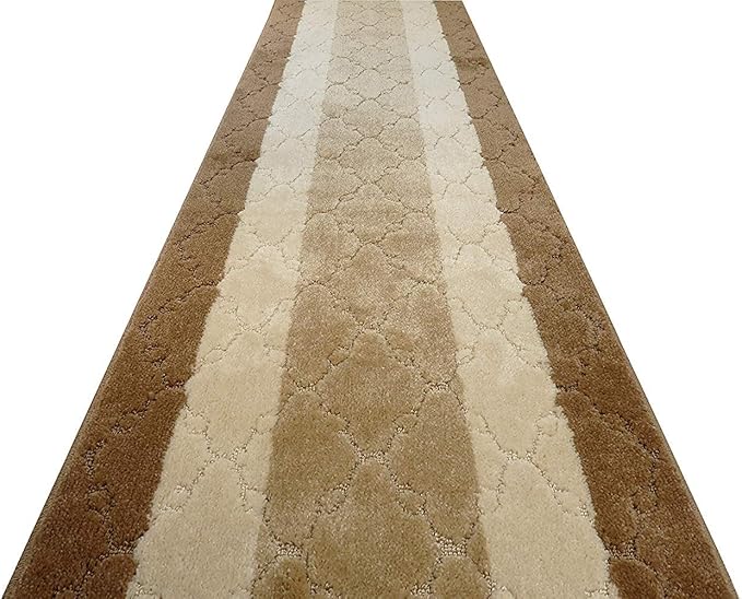 Custom Length Hallway Runner Rug,Slip Resistant,Trellis Beige, 26 Inch X 29 feet, Sold and Priced Per Foot