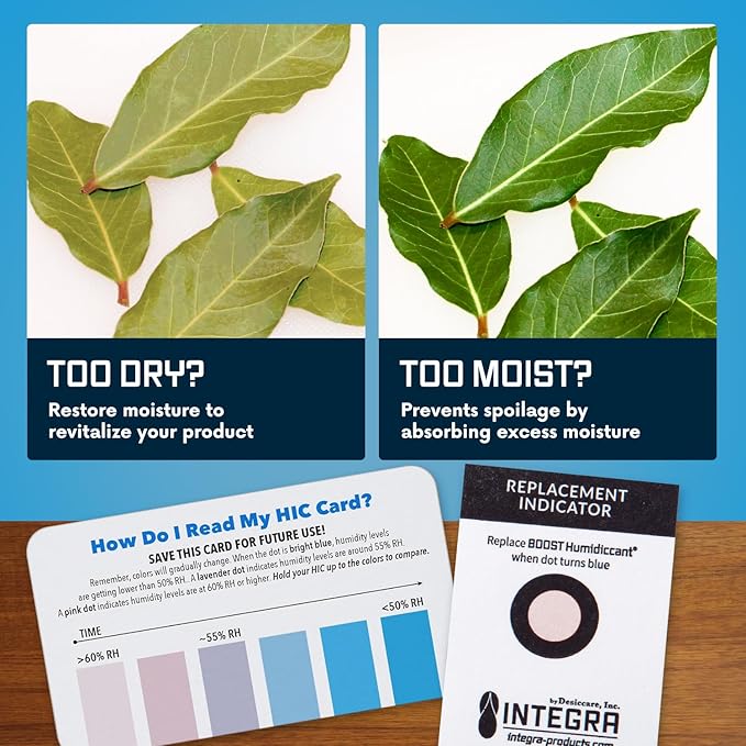 Integra Boost 2-Way Humidity Control Pack - Preserve Flavor & Control Humidity at 72% RH - Moisture Absorber for Herbs, Spices & More - 8 Gram (Pack of 6)
