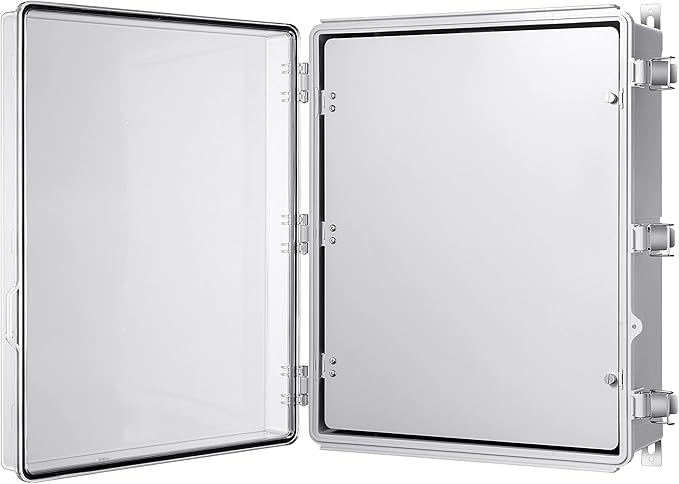 Gratury Junction Box, IP67 Waterproof Plastic Enclosure for Electrical Project, Hinged Transparent Cover, Includes Inner Door, Mounting Plate and Wall Bracket 510×410×200mm (20"×16.1"×7.9" TC-D)