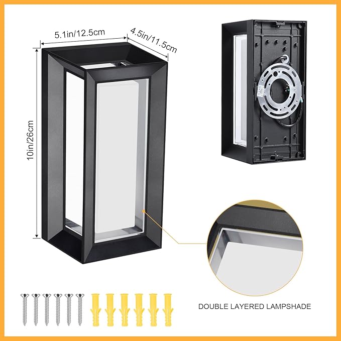 ledmo Outdoor Wall Light 1800Lm Modern Outdoor Porch Light 3000K Bright Lighting Black Exterior Lighting Fixture Waterproof Christmas Fixture for House,Patio,Garage,Backyard,Hallway（2 Pack