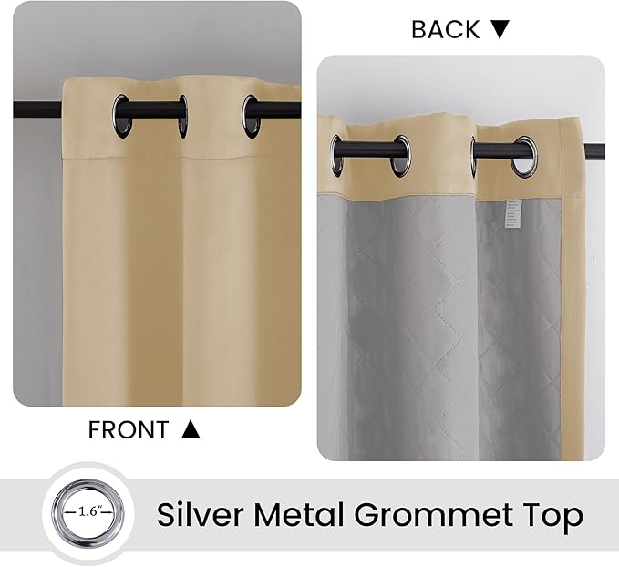 3-in-1 Layers Soundproof Curtains, Grommet Full Blackout Thermal Noise Dampening Curtains for Living Room, Bedroom(1 Panel,Beige,50" x108")
