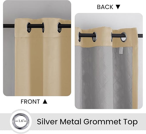 3-in-1 Layers Soundproof Curtains, Grommet Full Blackout Thermal Noise Dampening Curtains for Living Room, Bedroom(1 Panel,Beige,50" x108")